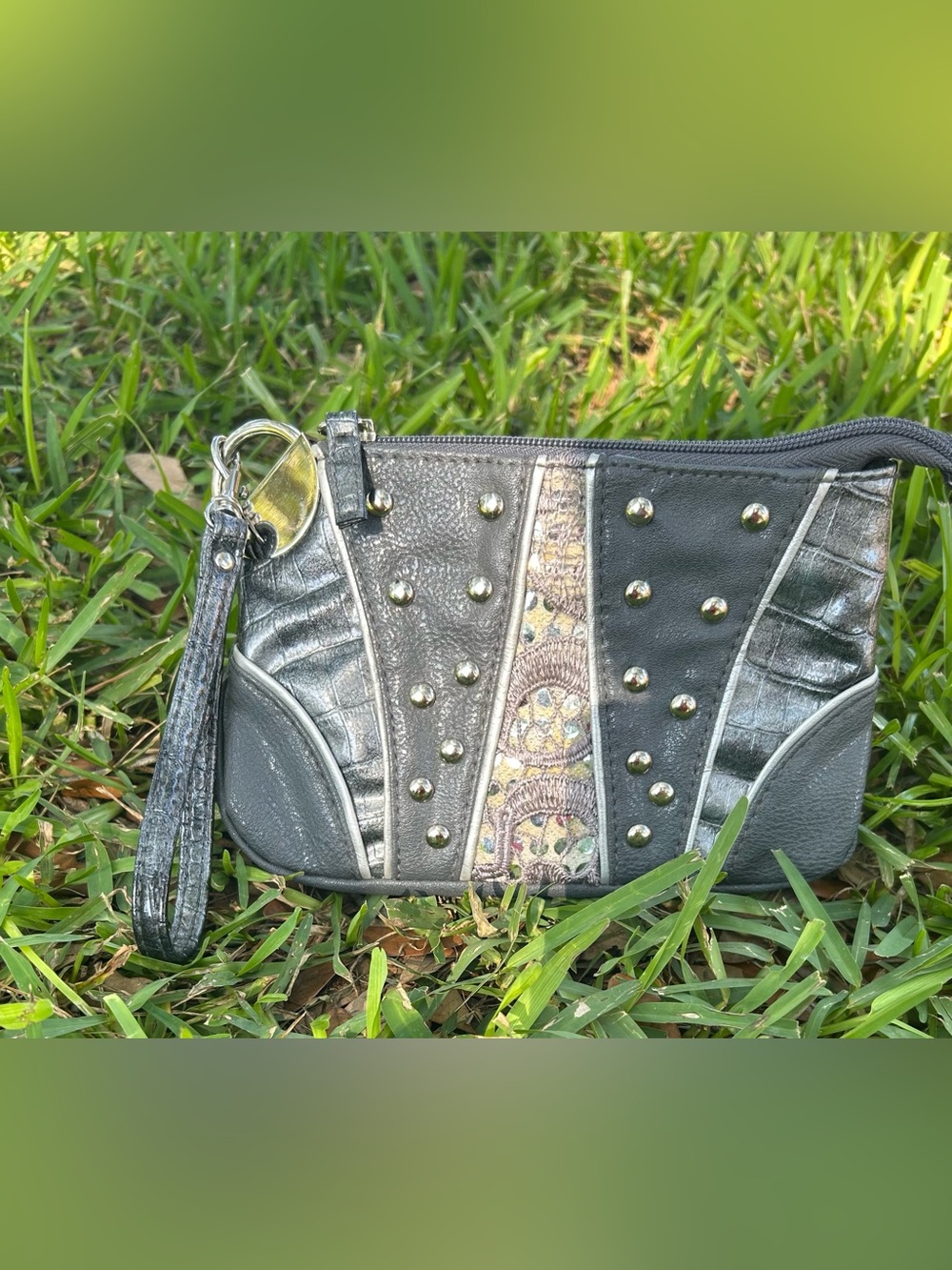 Chateau Black & Silver Studded Wristlet Clutch